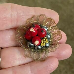 VTG 1960s Berry Cluster Beaded Wire Wrapped Clip Earring West Germany